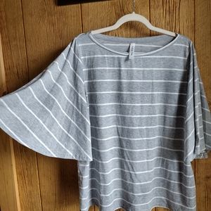 🪄 Ticked Teal Large Grey & White Striped Blouse